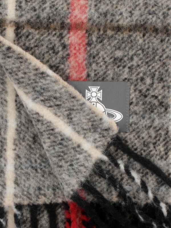 Vivienne Westwood Unisex Grey Chunky Tartan Red Scarf