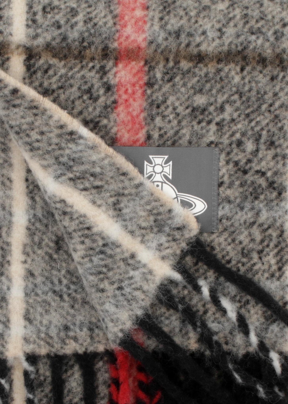 Vivienne Westwood Unisex Grey Chunky Tartan Red Scarf