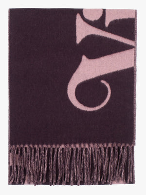 Vivienne Westwood Unisex Double Face Half Logo Plum Wool Scarf