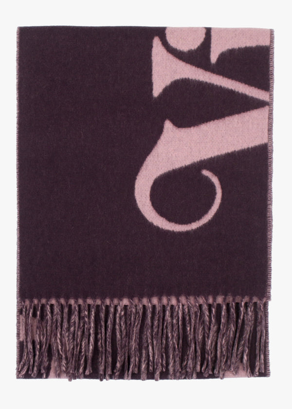 Vivienne Westwood Unisex Double Face Half Logo Plum Wool Scarf