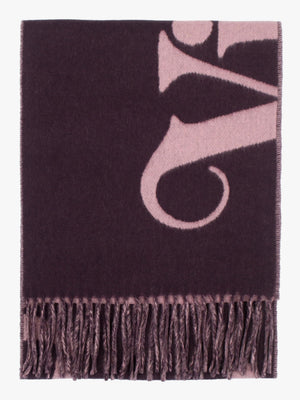 Vivienne Westwood Unisex Double Face Half Logo Plum Wool Scarf