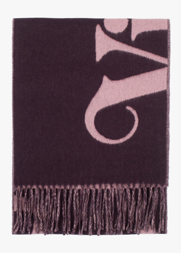 Vivienne Westwood Unisex Double Face Half Logo Plum Wool Scarf