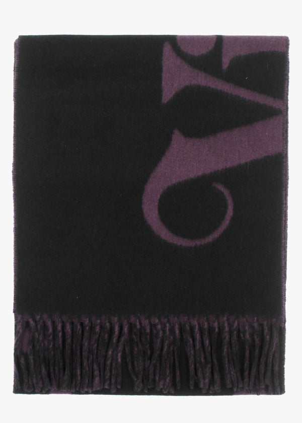 Vivienne Westwood Unisex Double Face Half Logo Black Wool Scarf