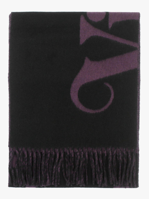 Vivienne Westwood Unisex Double Face Half Logo Black Wool Scarf