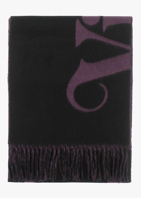Vivienne Westwood Unisex Double Face Half Logo Black Wool Scarf