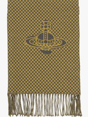 Vivienne Westwood Unisex Checkmate Gold Wool Scarf