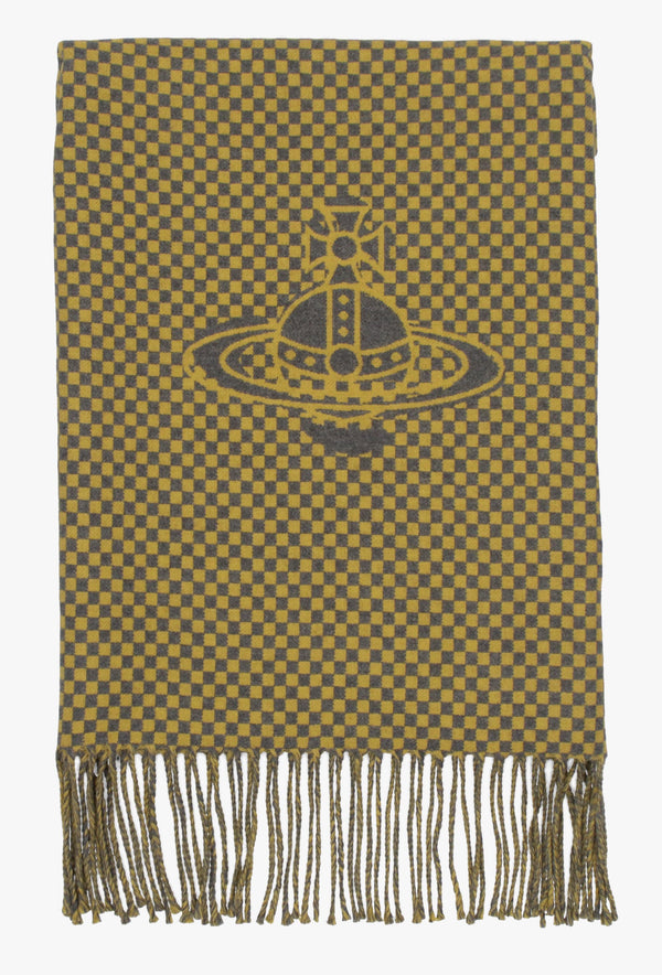 Vivienne Westwood Unisex Checkmate Gold Wool Scarf