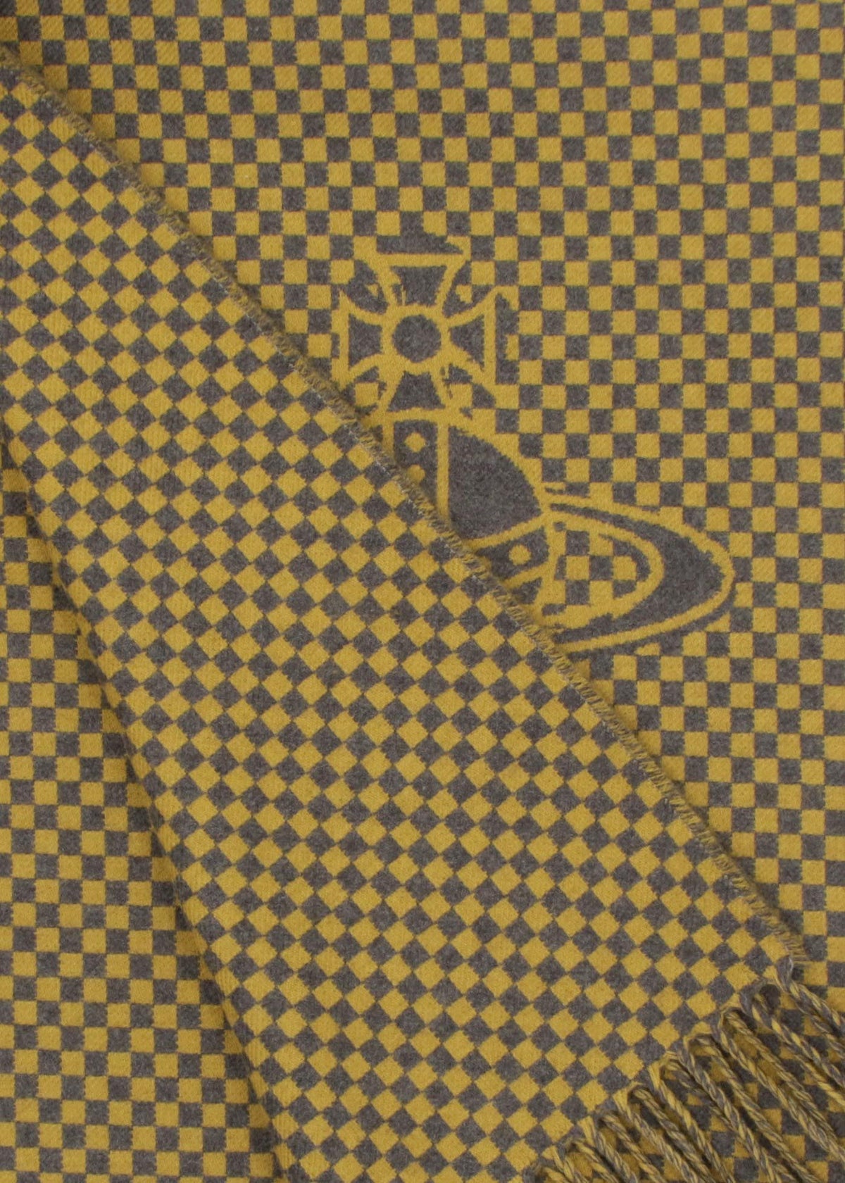 Vivienne Westwood Unisex Checkmate Gold Wool Scarf