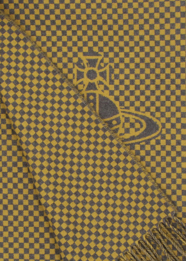 Vivienne Westwood Unisex Checkmate Gold Wool Scarf