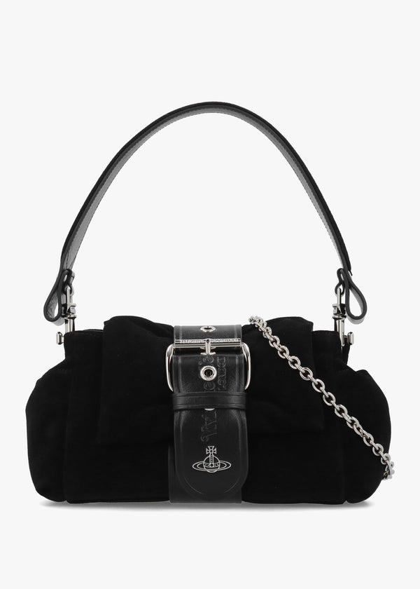 Vivienne Westwood Hazel Treasure Black Suede Shoulder Bag