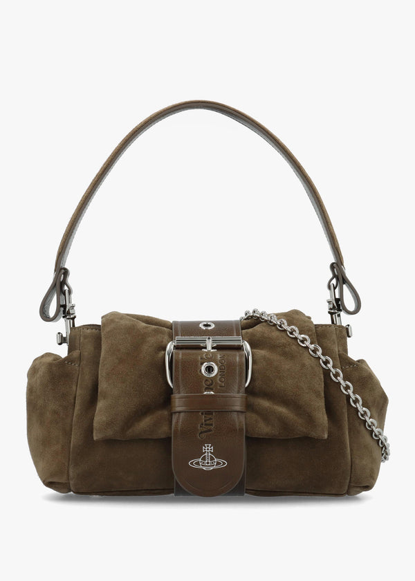 Vivienne Westwood Hazel Treasure Khaki Suede Shoulder Bag