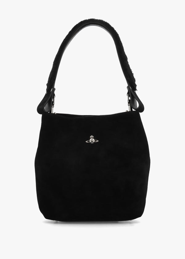 Lottie Small Black Suede Shoulder Bag