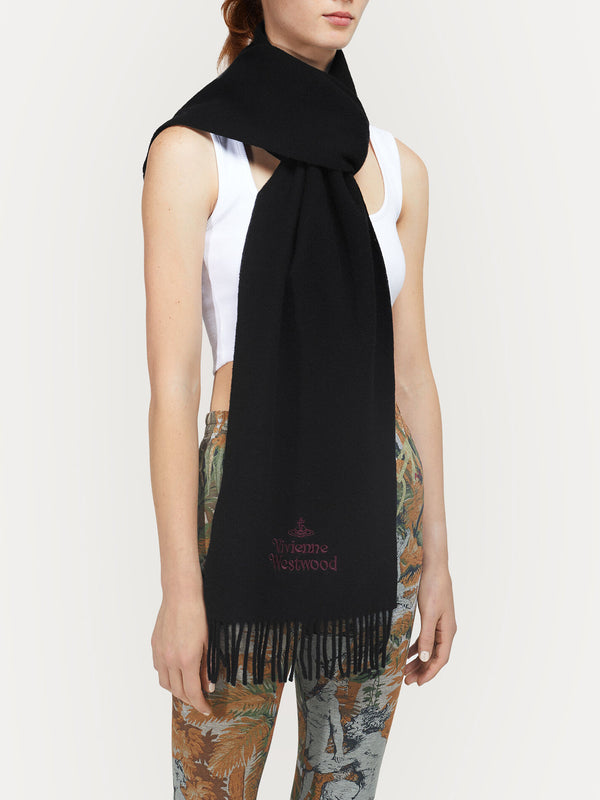 Vivienne Westwood Unisex Embroidered Black Wool Scarf