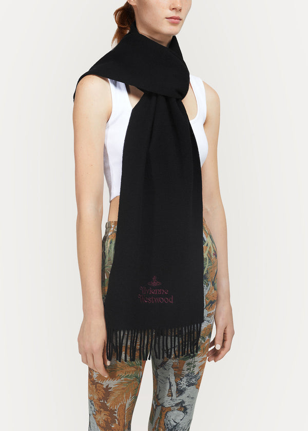 Vivienne Westwood Unisex Embroidered Black Wool Scarf