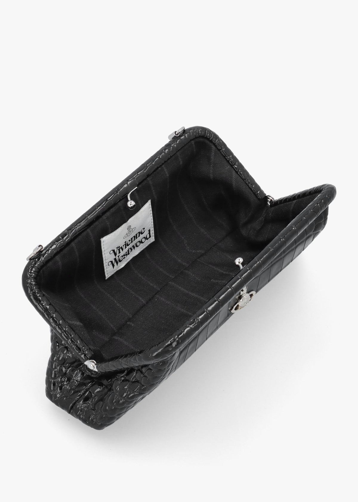 Jane Frame Croc Embossed Black Leather Shoulder Bag Purse