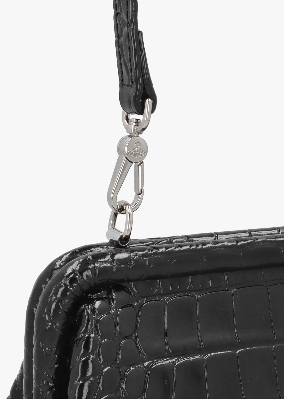 Jane Frame Croc Embossed Black Leather Shoulder Bag Purse