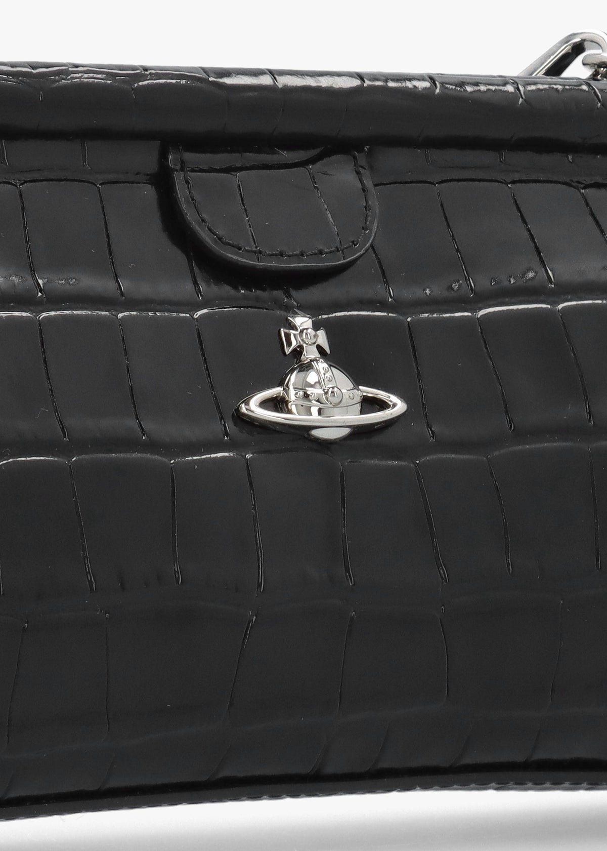 Jane Frame Croc Embossed Black Leather Shoulder Bag Purse