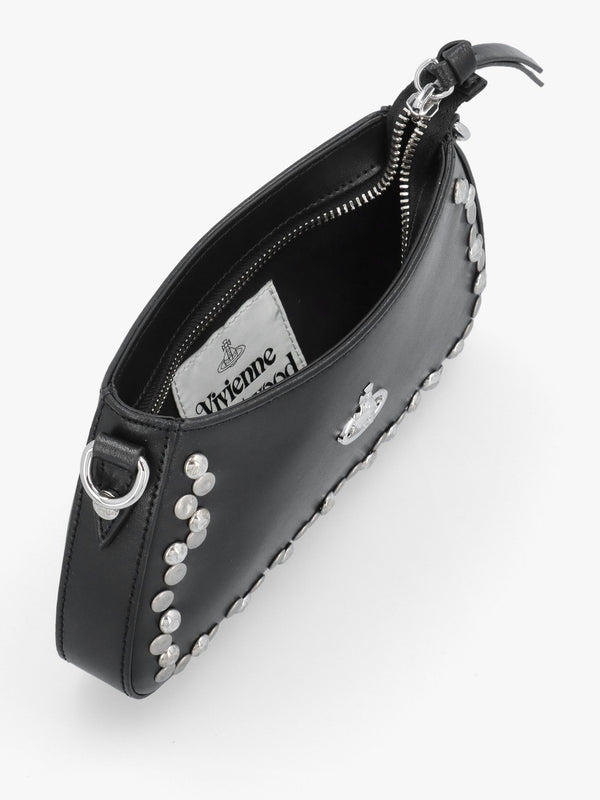 Tasha Studded Black Leather Shoulder Phone Bag