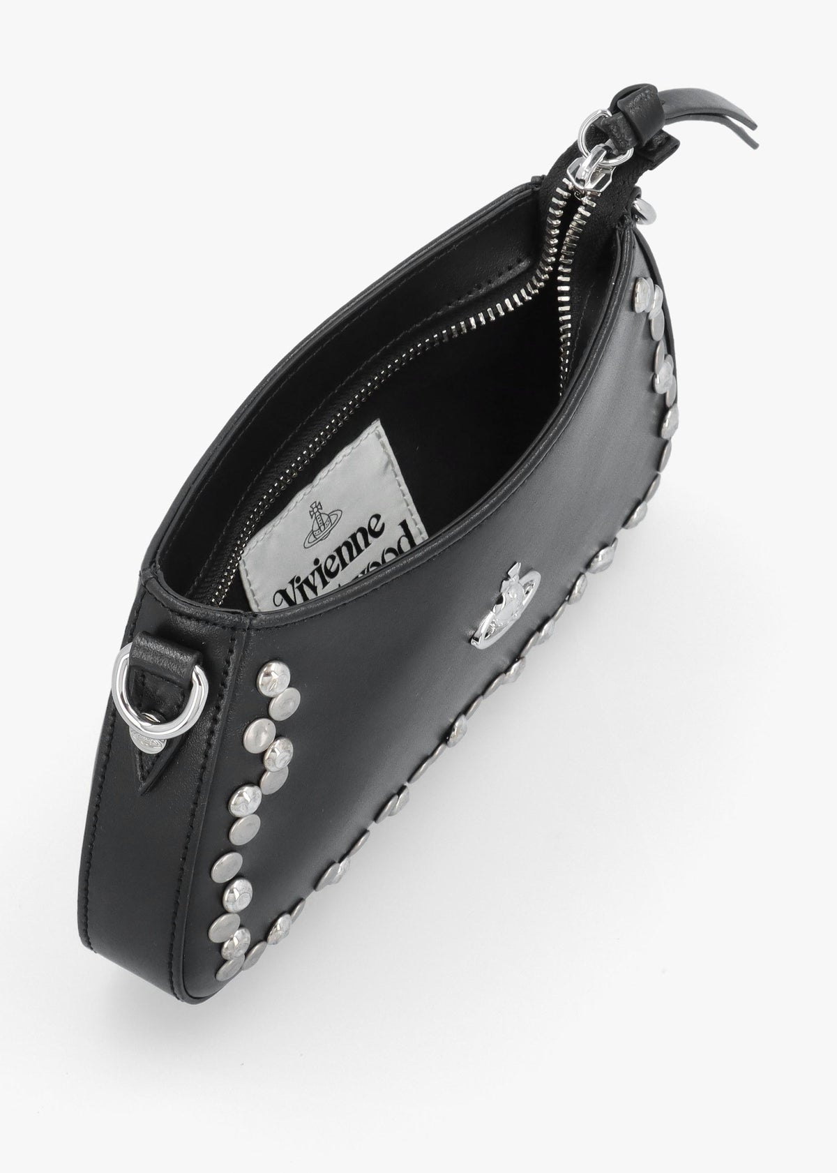 Tasha Studded Black Leather Shoulder Phone Bag