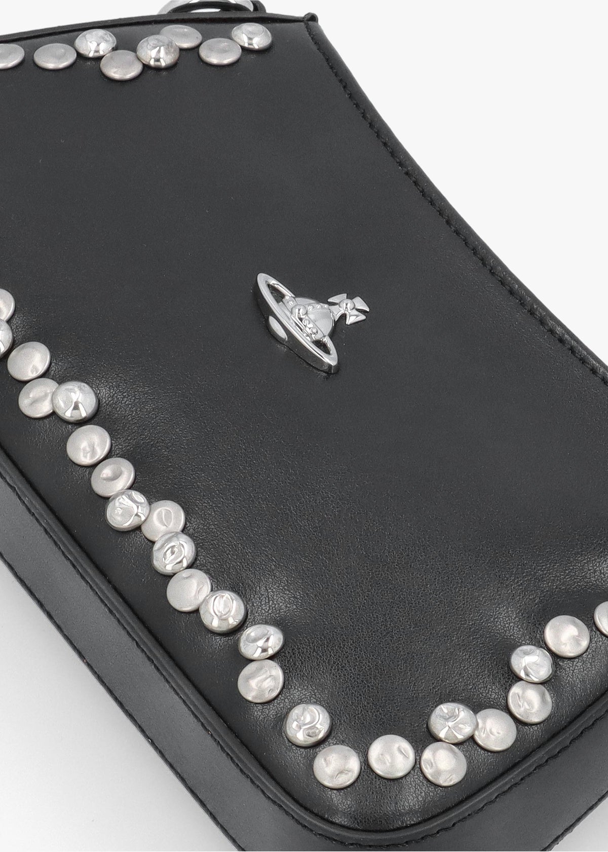 Tasha Studded Black Leather Shoulder Phone Bag