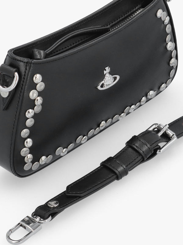 Tasha Studded Black Leather Shoulder Phone Bag