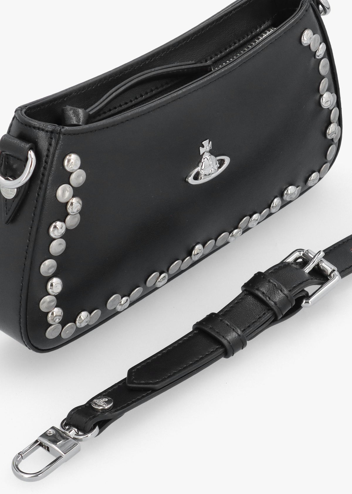 Tasha Studded Black Leather Shoulder Phone Bag