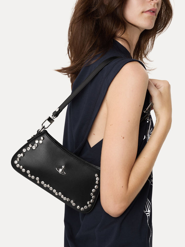 Vivienne Westwood Tasha Studded Black Leather Shoulder Phone Bag