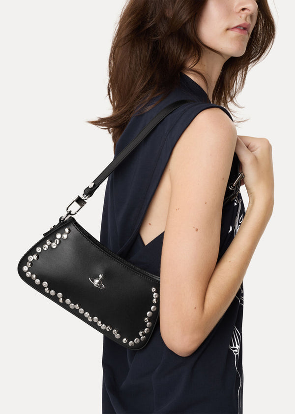 Vivienne Westwood Tasha Studded Black Leather Shoulder Phone Bag