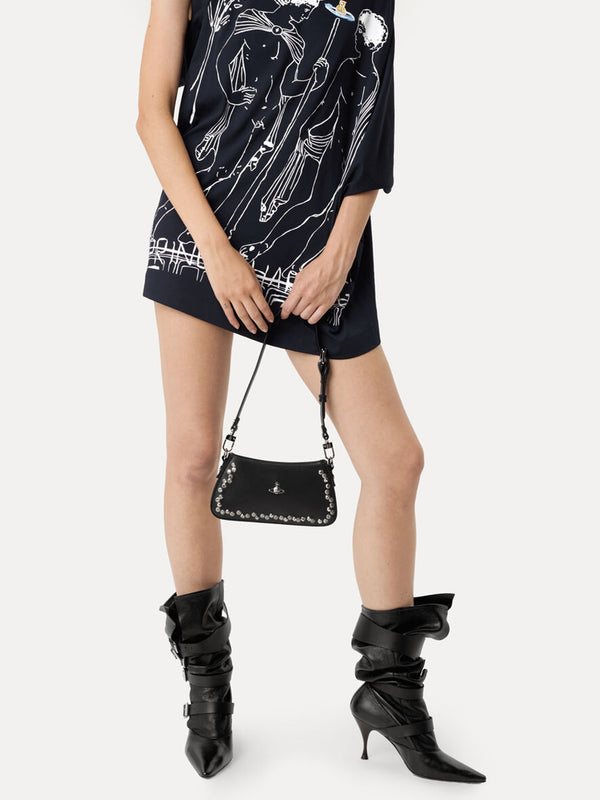 Vivienne Westwood Tasha Studded Black Leather Shoulder Phone Bag