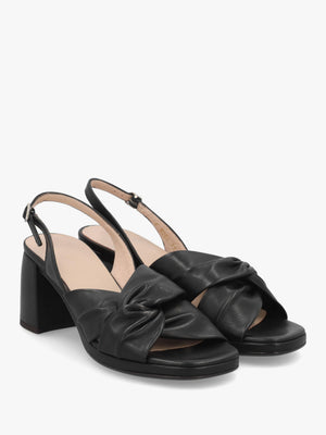 Wonders F-8202 Black Leather Block Heel Sandals