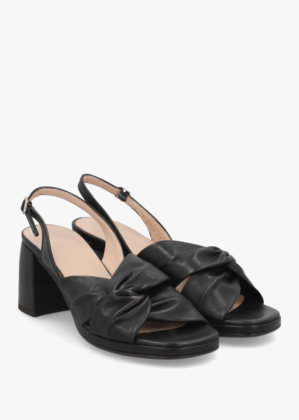 Wonders F-8202 Black Leather Block Heel Sandals