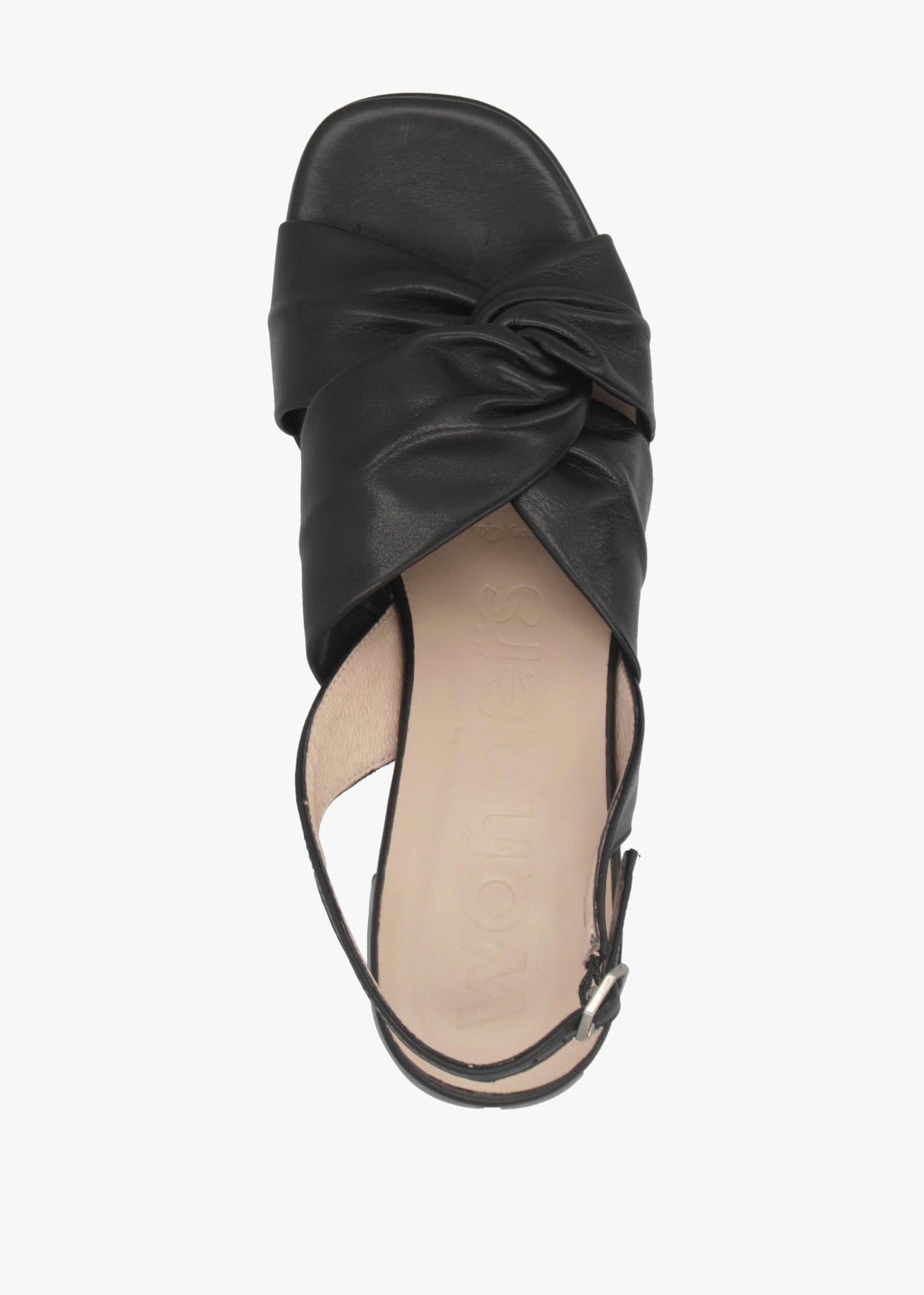 Wonders F-8202 Black Leather Block Heel Sandals