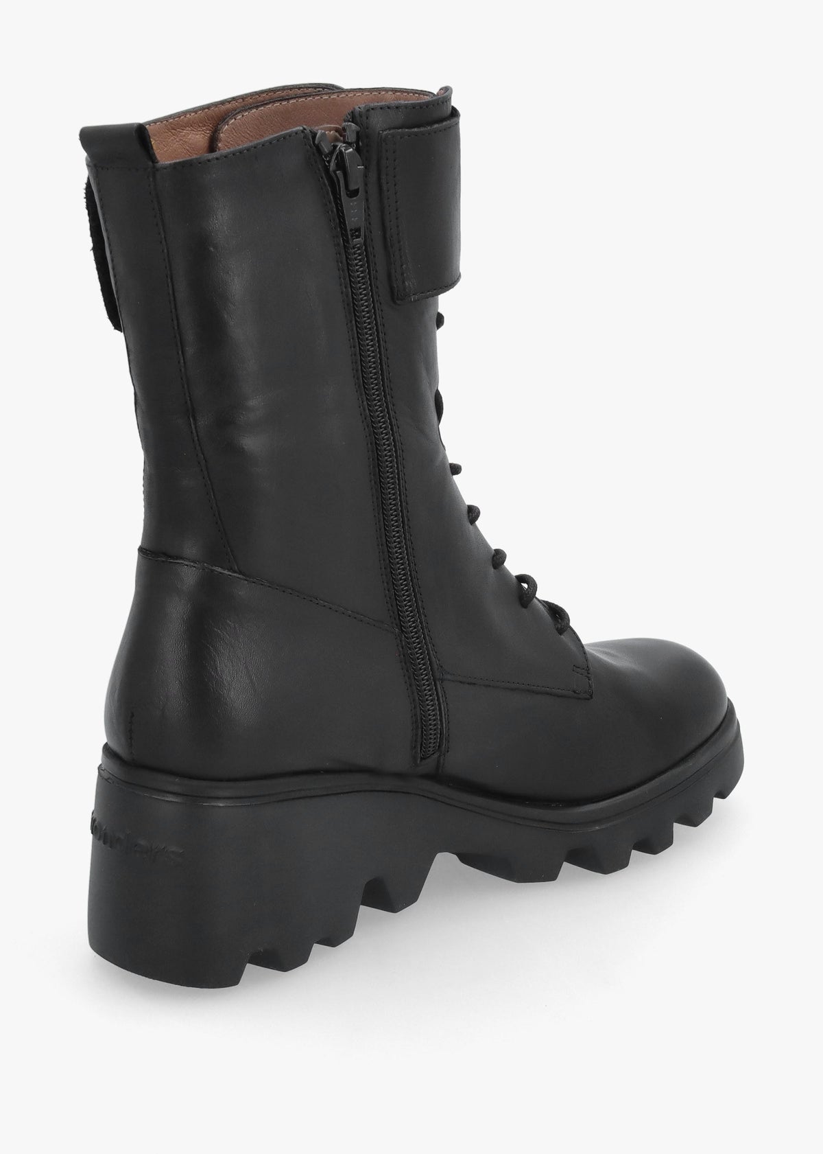 Wonders Black Leather Cleated Wedge Ankle Boots