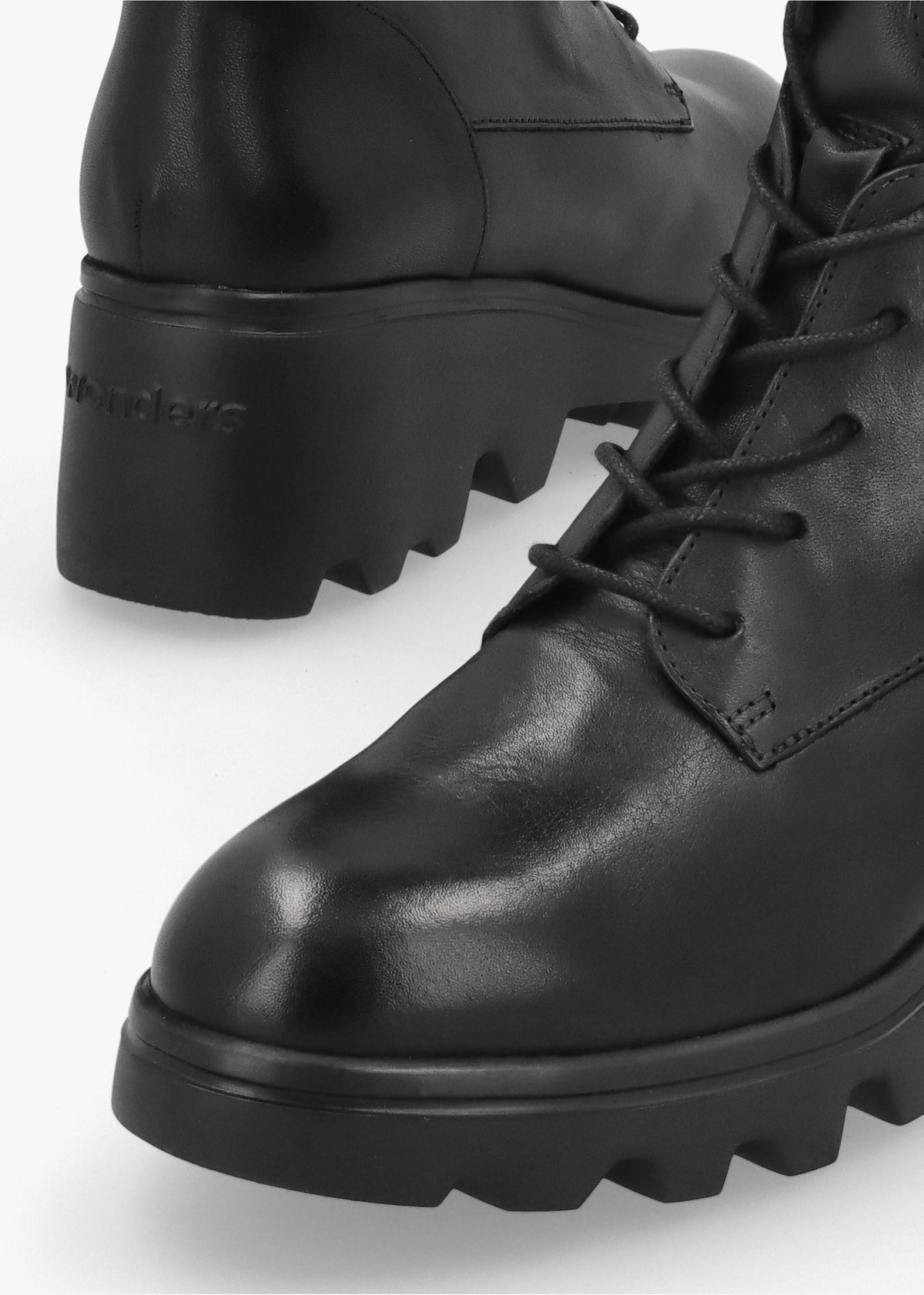 Wonders Black Leather Cleated Wedge Ankle Boots