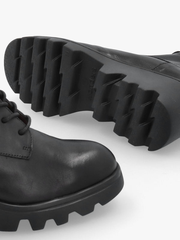 Wonders Black Leather Cleated Wedge Ankle Boots