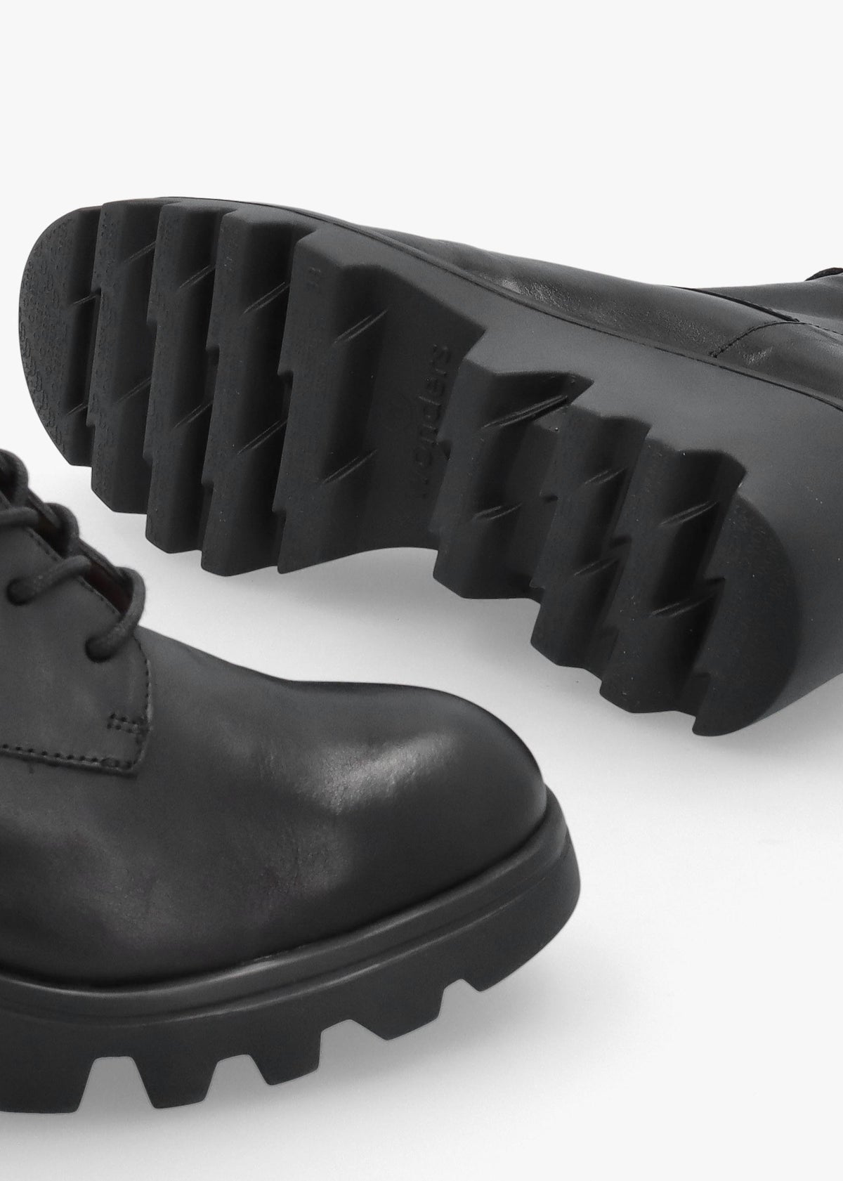 Wonders Black Leather Cleated Wedge Ankle Boots