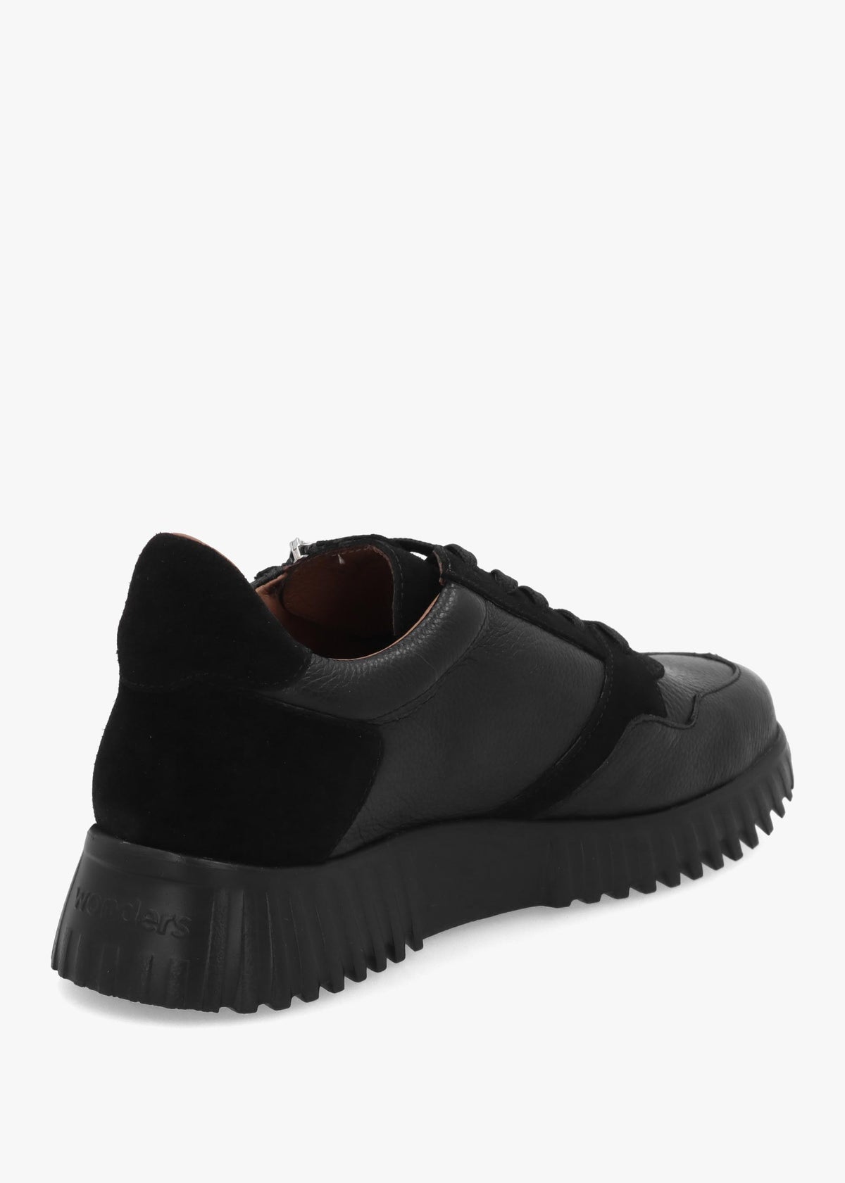 A-4424 Black Leather Chunky Low Wedge Trainers
