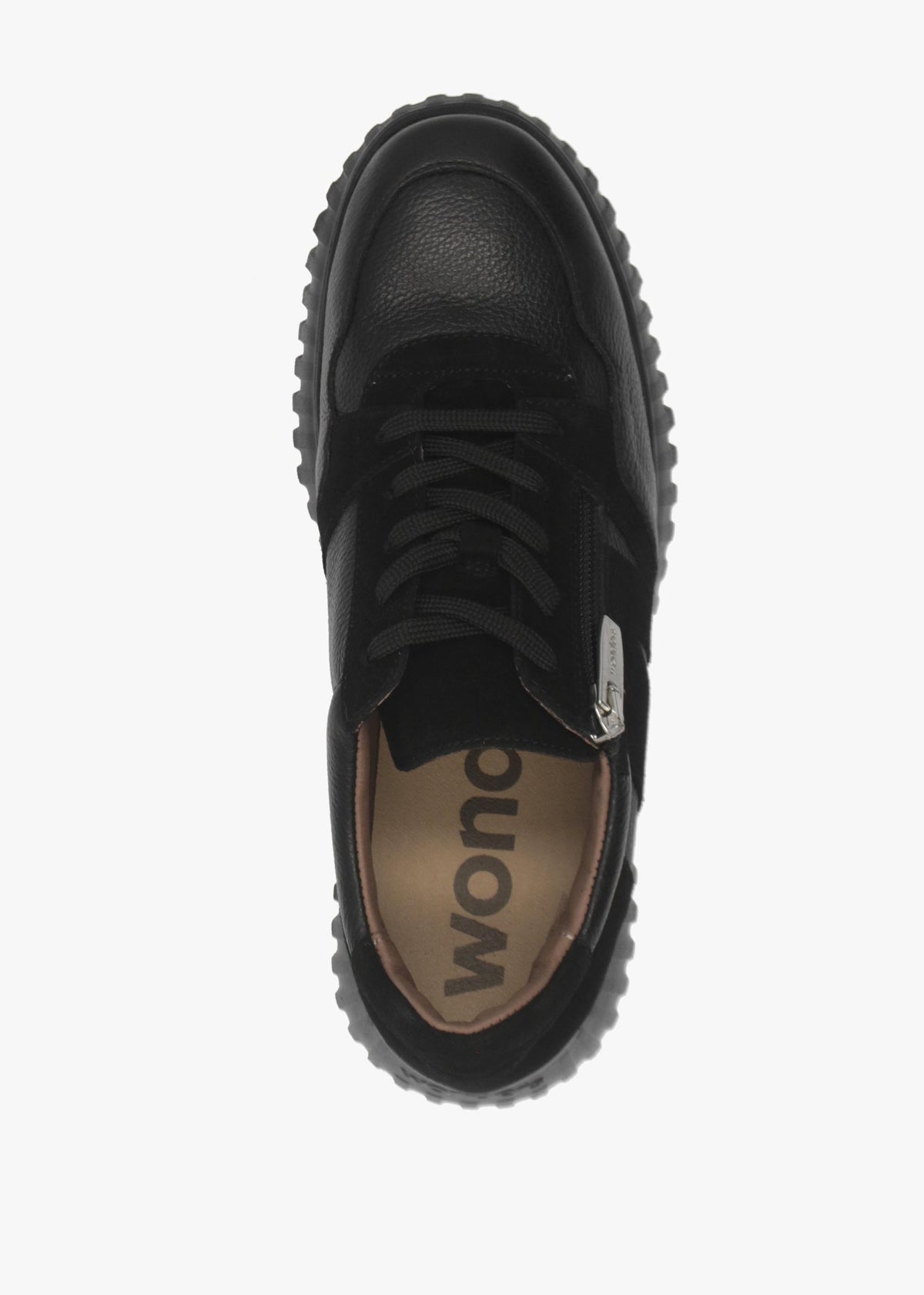 A-4424 Black Leather Chunky Low Wedge Trainers