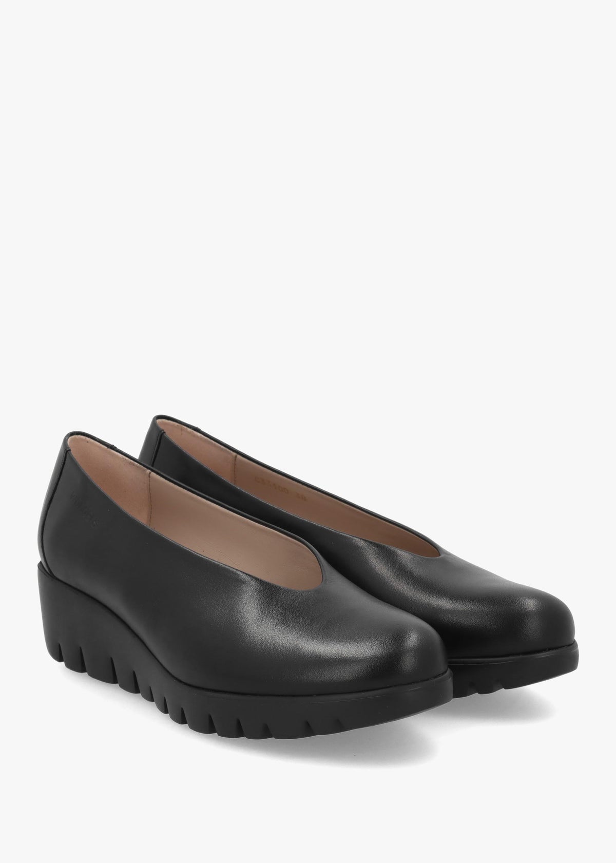 Wonders Flyer Black Leather Wedge Court Shoes