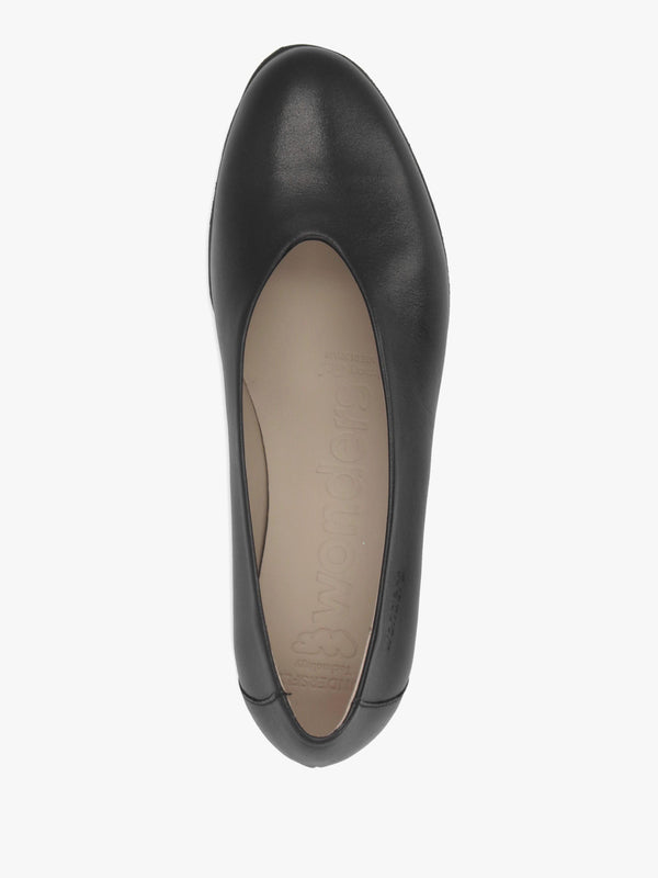 Wonders Flyer Black Leather Wedge Court Shoes