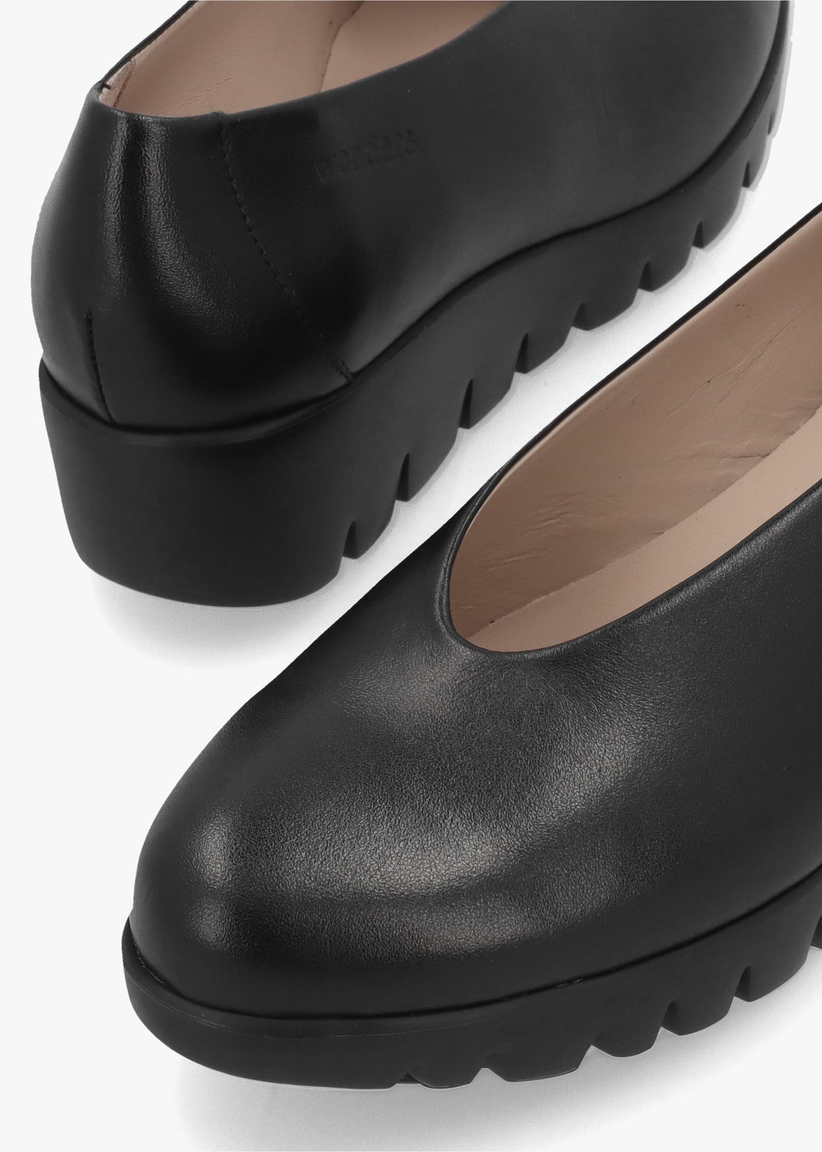 Wonders Flyer Black Leather Wedge Court Shoes