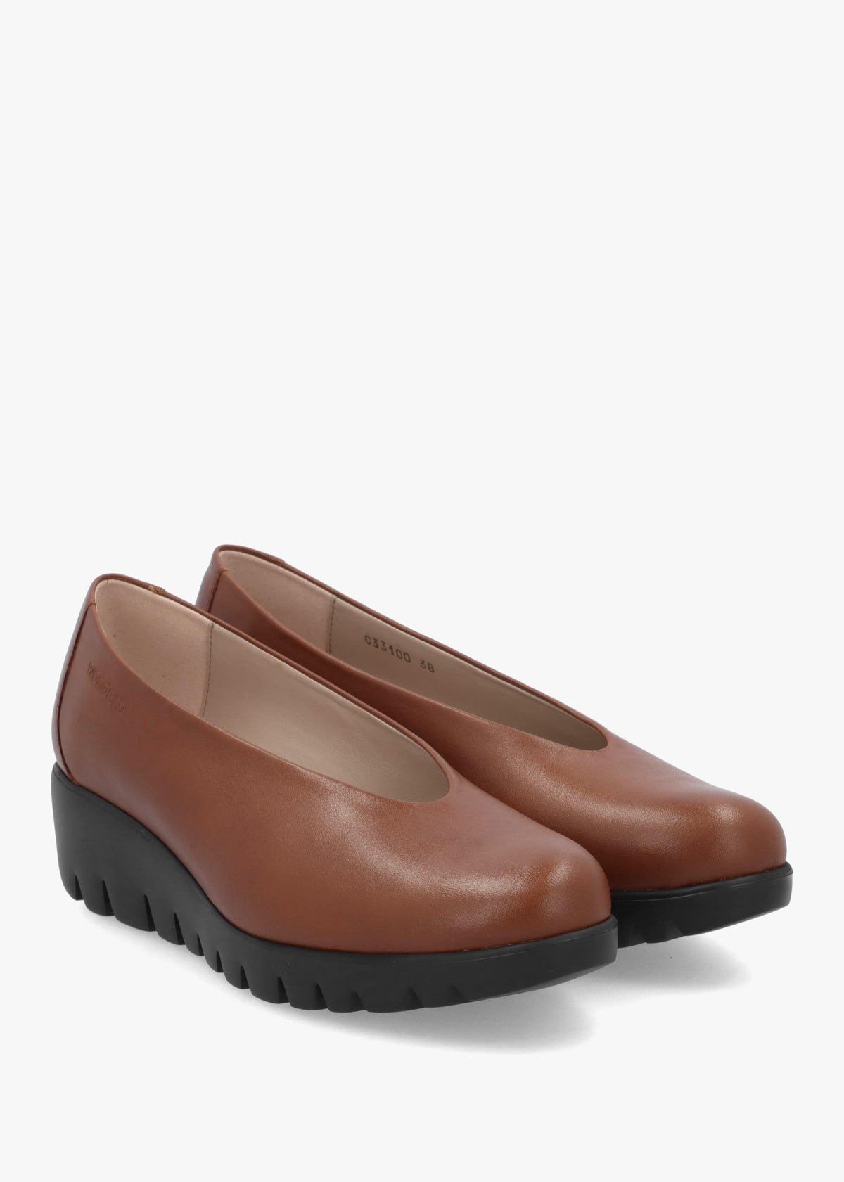 Wonders Flyer Tan Leather Wedge Court Shoes