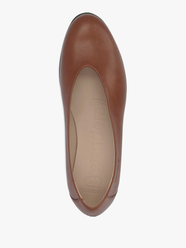 Wonders Flyer Tan Leather Wedge Court Shoes