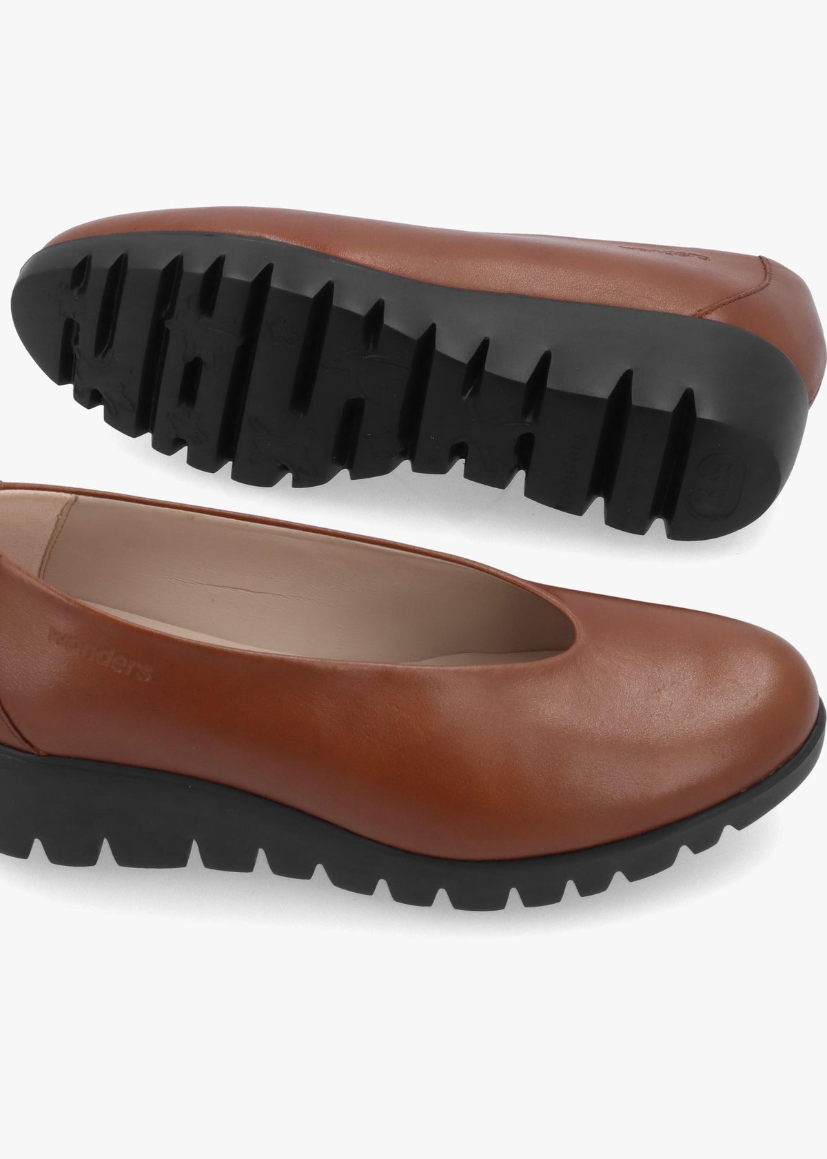 Wonders Flyer Tan Leather Wedge Court Shoes