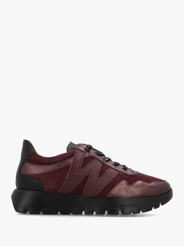 Wonders Odisei 110 Burgundy Metallic Leather & Suede Trainers
