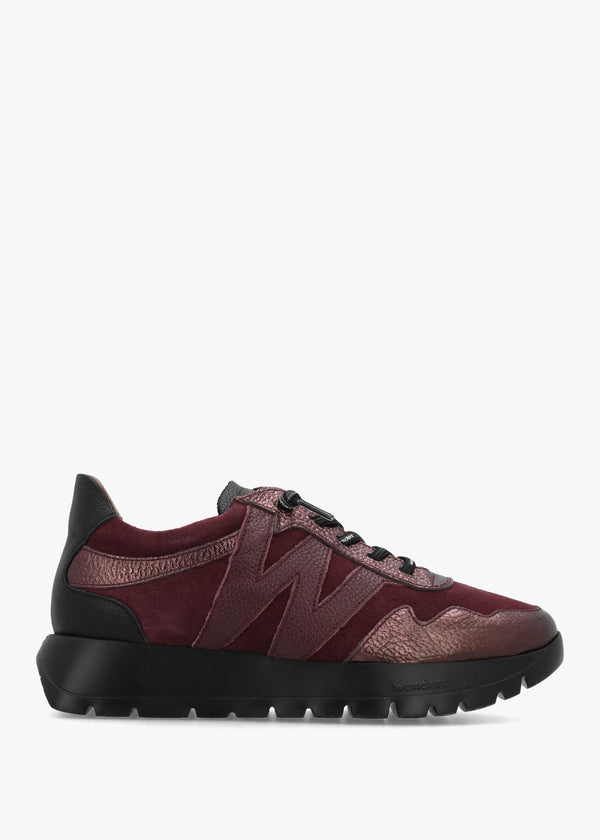 Wonders Odisei 110 Burgundy Metallic Leather & Suede Trainers