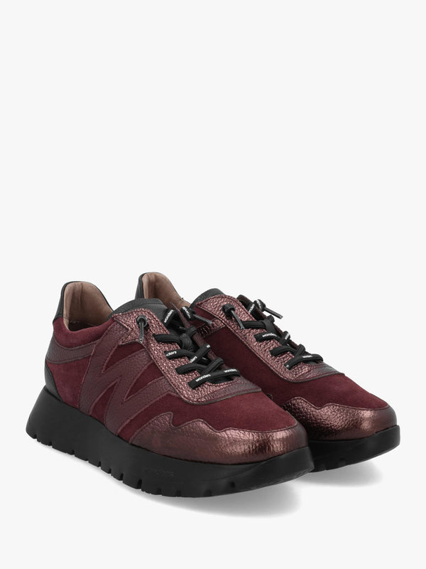 Wonders Odisei 110 Burgundy Metallic Leather & Suede Trainers