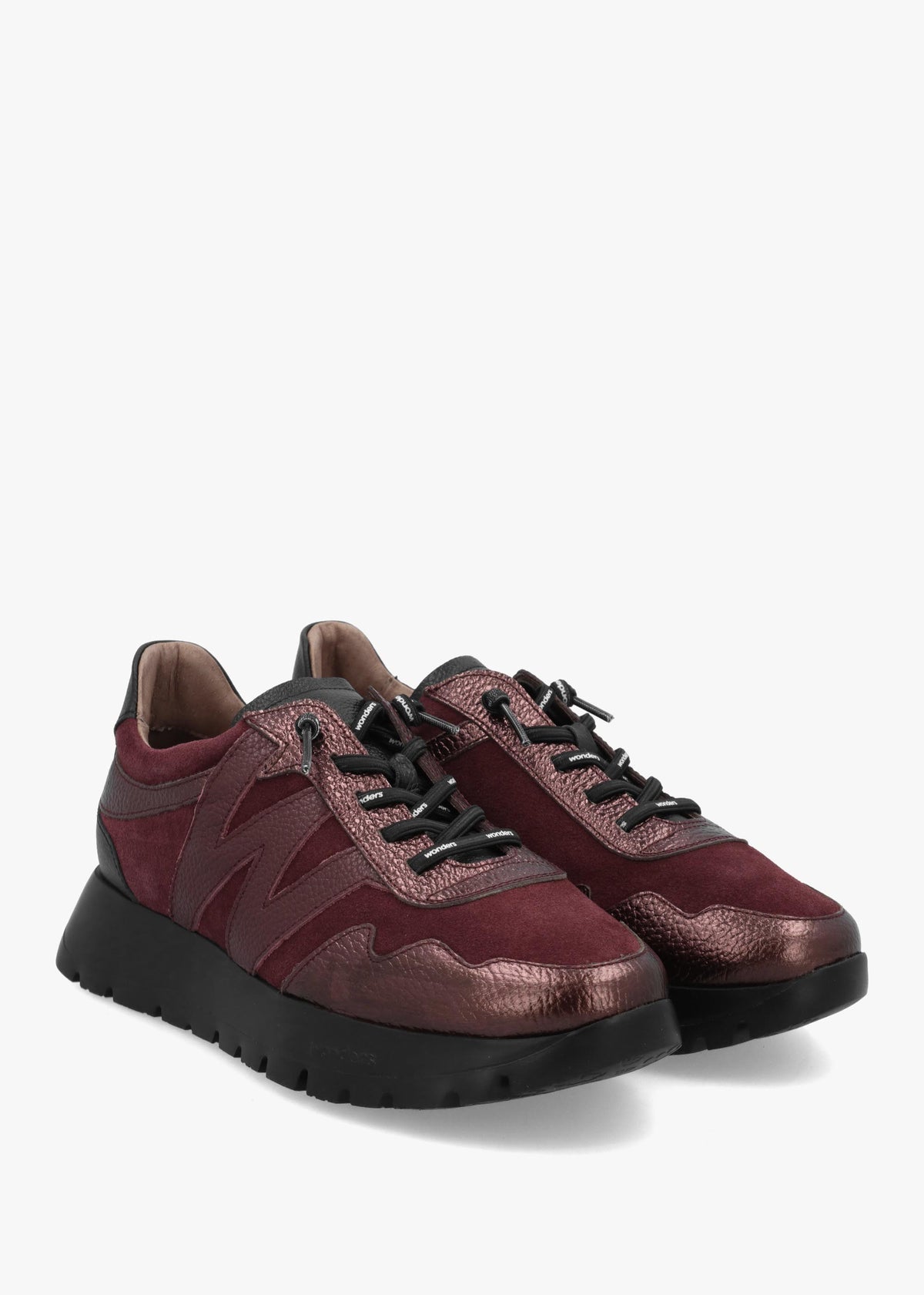 Wonders Odisei 110 Burgundy Metallic Leather & Suede Trainers