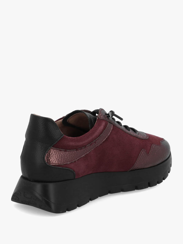 Wonders Odisei 110 Burgundy Metallic Leather & Suede Trainers