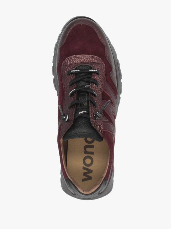 Wonders Odisei 110 Burgundy Metallic Leather & Suede Trainers
